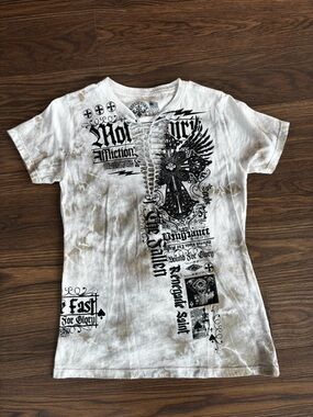 Affliction Cream and Black Lace-Up Graphic Tee